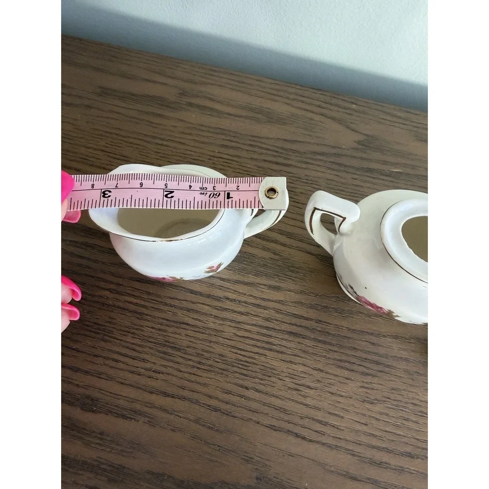 Vintage Japan‎ Floral Sugar Bowl Creamer Set Gold Trim Pink Roses Cottage